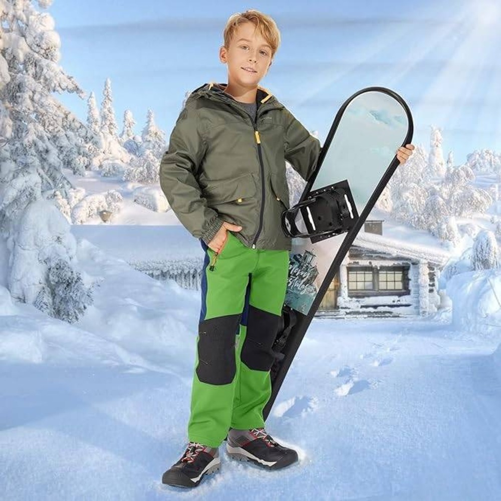 Unbranded Snow Pants Kids XXL Lime Green Fleece Lined Reinforced Knee Outdoor